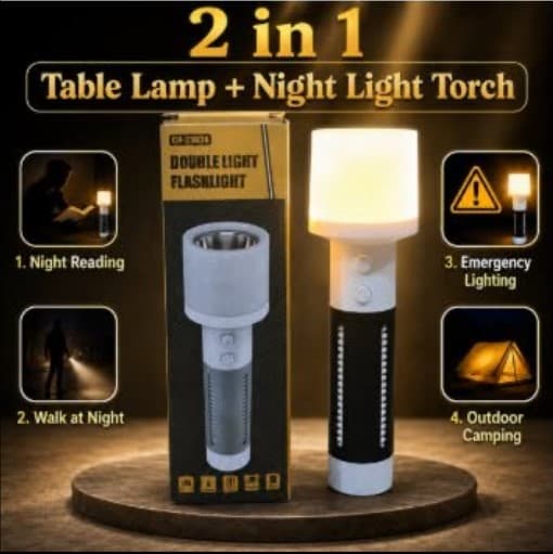 2-in-1 Rechargeable Double Light Torch & Reading Table Lamp